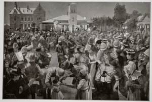 Die britische Besetzung von Bloemfontein - Ein Abendkonzert auf dem Marktplatz von den Dudelsäcken der Highland Brigade