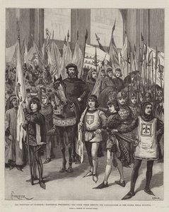 Die Feste in Florenz, Historische Prozession, der Conte Verde trifft den Gonfaloniere auf der Piazza della Signoria