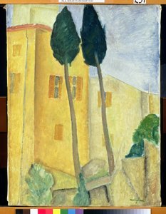 Zypressen und Haus von Amedeo Modigliani