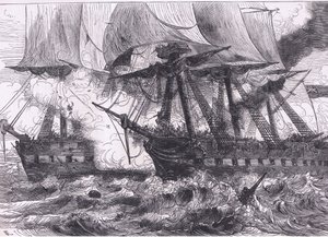 Kampf zwischen der Chesapeake und der Shannon, Illustration aus Cassells Geschichte der Vereinigten Staaten, veröffentlicht von Cassell, Petter & Galpin, um 1900 (Lithographie) von American English school