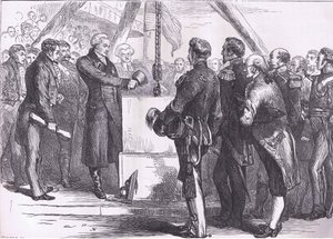 Lafayette legt den Grundstein des Bunker Hill Denkmals, Illustration aus Cassells Geschichte der Vereinigten Staaten von American English school