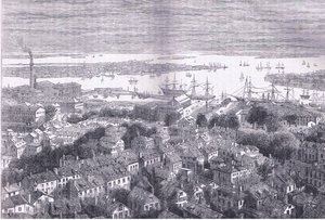 Ansicht von Boston von Bunkers Hill, Illustration aus Cassells Geschichte der Vereinigten Staaten, veröffentlicht von Cassell, Petter & Galpin, ca. 1900 (Lithografie) von American English school