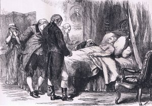 Washington auf seinem Sterbebett, Illustration aus Cassells Geschichte der Vereinigten Staaten, veröffentlicht von Cassell, Petter & Galpin, ca. 1900 (Lithografie) von American English school