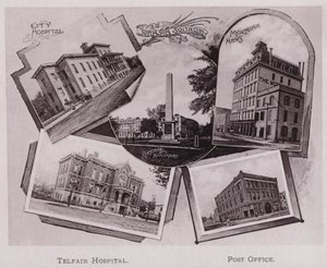 Stadtkrankenhaus; Johnson Square; Greene-Denkmal; Morning News, Telfair Hospital, Postamt (s/w Foto) von American Photographer (after)