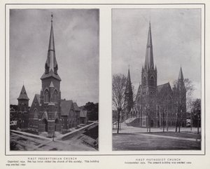 Jamestown, NY: Erste Presbyterianische Kirche; Erste Methodistische Kirche von American Photographer (after)
