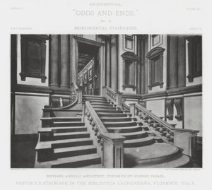 Vestibültreppe in der Biblioteca Laurenziana, Florenz, Italien von American Photographer (after)
