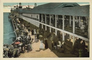 Atlantic City, NJ: Steel Pier, Menschenmengen beobachten Badende (Farbfoto)