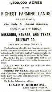 1.500.000 Morgen der reichsten Ackerflächen der Welt, im Neosho-Tal, Kansas, Anzeige aus Appletons Journal, 4. Mai 1872