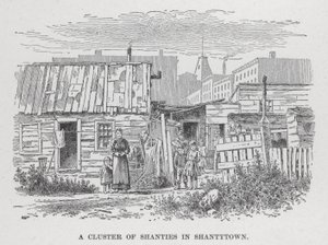 Eine Ansammlung von Hütten in Shantytown