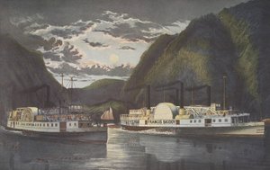 Eine Nacht auf dem Hudson - Durch bei Tagesanbruch, veröffentlicht 1864, Currier & Ives