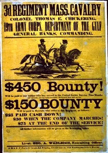 Ein Rekrutierungsplakat für das 3. Regiment, Massachusetts Kavallerie, 1863-65