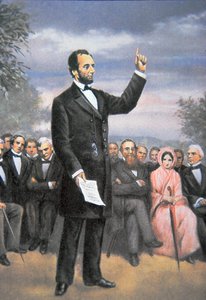 Abraham Lincoln (1809-65) hält die Gettysburg-Rede in Gettysburg, Pennsylvania, November 1863