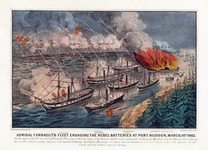 Admiral Farraguts Flotte im Kampf mit den Rebellenbatterien bei Port Hudson, 14. März