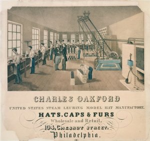 Werbung für Charles Oakford, Huthersteller, Philadelphia, ca. 1850 von American School