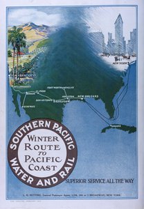 Werbung für die Winterroute zur Pazifikküste der Southern Pacific Water and Rail, aus dem Theatre Magazine