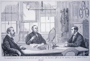 Allan Pinkerton in Beratung mit Kunden in seinem Büro in Philadelphia