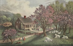Amerikanische Heimstätte - Frühling, veröffentlicht 1869, Currier & Ives von American School