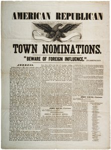 Amerikanische Republikanische Stadtnominierungen: Hüte dich vor ausländischem Einfluss, ca. 1845