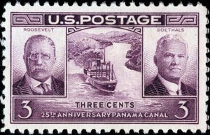 Amerikanische Briefmarke zum 25. Jahrestag des Panamakanals von American School