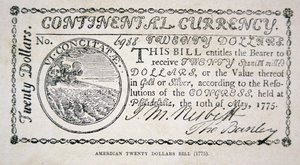 Amerikanischer Zwanzig-Dollar-Schein von 1775