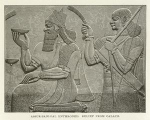 Assur-bani-pal auf dem Thron, Relief aus Kalach