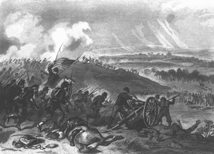 Schlacht von Gettysburg - Letzter Angriff der Unionskräfte am Cemetery Hill, 1863 veröffentlicht 1865 von American School
