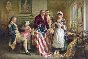 Betsy Ross näht die amerikanische Flagge