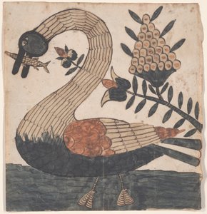 Vogel mit Fisch, Frakturmalerei, ca. 1810