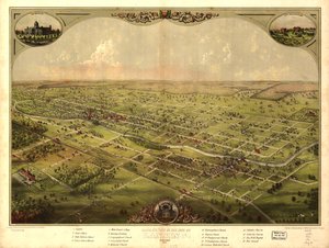 Vogelperspektive der Stadt Lansing, Michigan 1866 (Farblithografie) von American School