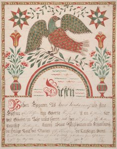 Geburts- und Taufurkunde für Elisabeth Lindaman, ca. 1820