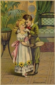 Junge und Mädchen küssen sich zur Versöhnung von American School