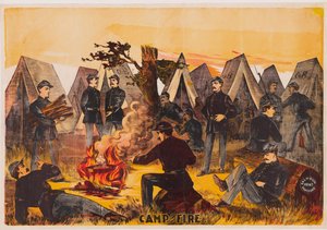 Lagerfeuer, veröffentlicht ca. 1865, Farblithographie