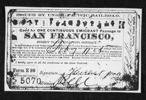 Billiges Auswandererbahnticket, ca. 1870