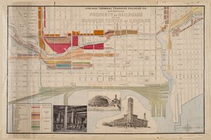 Chicago Terminal Transfer Railroad Co. Karte, die das Eigentum der Eisenbahnen im Geschäftszentrum von Chicago zeigt, ca. 1898