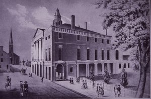 Rathaus, Wall Street, New York City im Jahr 1790 (Stich)
