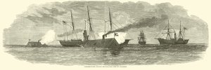 Konföderierte Rammen im Gefecht mit der Blockadeflotte vor Charleston, Januar 1863