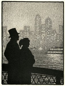 Paar blickt auf die Skyline von Manhattan von American School