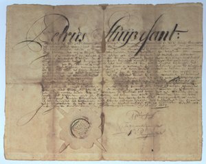 Urkunde unterzeichnet von Peter Stuyvesant, Generaldirektor von Neu-Niederland, 15. Mai 1664 von American School