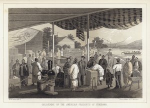 Überreichung der amerikanischen Geschenke in Yokohama, Japan von American School