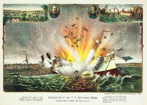 Zerstörung des US-Kriegsschiffs Maine im Hafen von Havanna am 15. Februar 1898, veröffentlicht 1898