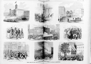 Draft Riots in New York, aufregende Szenen während der Schreckensherrschaft, 1863 von American School