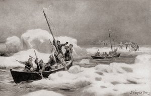 Elisha Kent Kane, Leiter der Zweiten Grinnell-Expedition von 1853, auf der Suche nach der verlorenen Expedition von Captain Sir John Franklin in den arktischen Regionen, aus Die Geschichte unseres Landes, veröffentlicht 1905 (Lithographie) von American School
