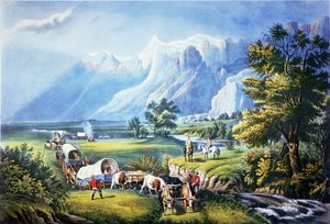 Auswanderer überqueren die Ebenen von American School