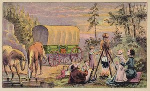 Familie am Lagerfeuer von American School