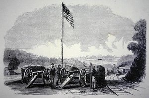 Bundes-Sandsackbatterie zum Schutz der Eisenbahn während des amerikanischen Bürgerkriegs (1861-65)
