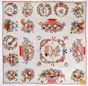 Flaggen- und Blumenquilt, ca. 1860 (Baumwolle)