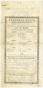Franklin House Weinkarte für den 23. Mai 1844, 1844 von American School