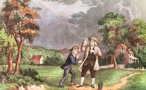 Franklins Experiment in Elektrizität ca. 1746, veröffentlicht von Currier und Ives