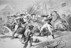 General Anthony Wayne versucht, eine Meuterei der Pennsylvanischen Truppen aus Morristown am Neujahrstag 1781 zu unterdrücken