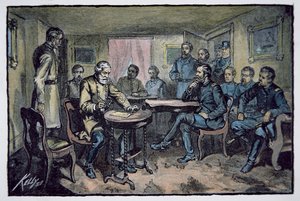 General Robert E. Lee (1807-70) kapituliert vor General Ulysses S. Grant (1822-85) im Appomattox Courthouse, 9. April 1865 von American School